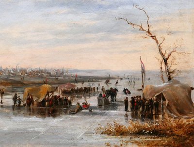 Louis SCHEPENS 1816-1884 Netherlands, skating scene in winter, painting, circa 1850-60