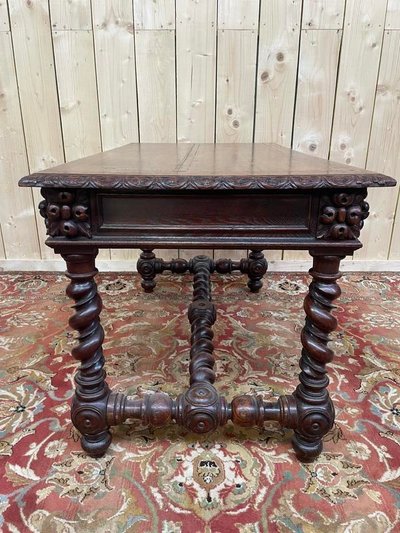 Tischstichschung im Platian Style Louis XIII in zwei Eichen -Drawer -Eichen