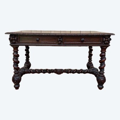 Tischstichschung im Platian Style Louis XIII in zwei Eichen -Drawer -Eichen