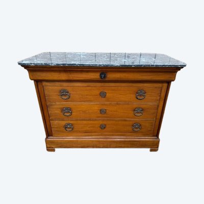 Commode de style Louis Philippe en merisier et marbre gris veiné