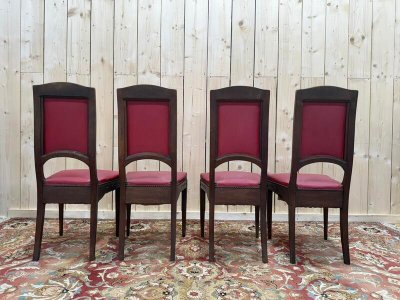 Continuation of 4 chairs Art Nouveau in sculpted walnut