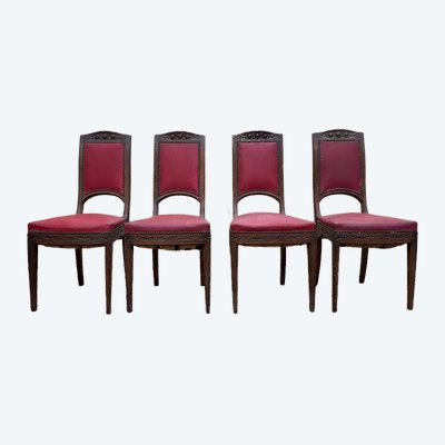 Continuation of 4 chairs Art Nouveau in sculpted walnut