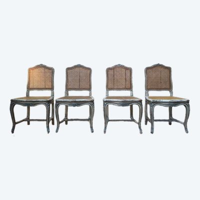 Suite de 4 chaises cannées de style Louis XV rechampi 