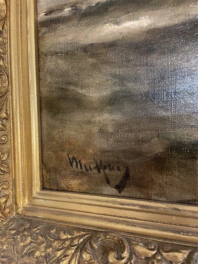 Öl auf Leinwand, signiert Malfroy, zeigt Boote an den Kais