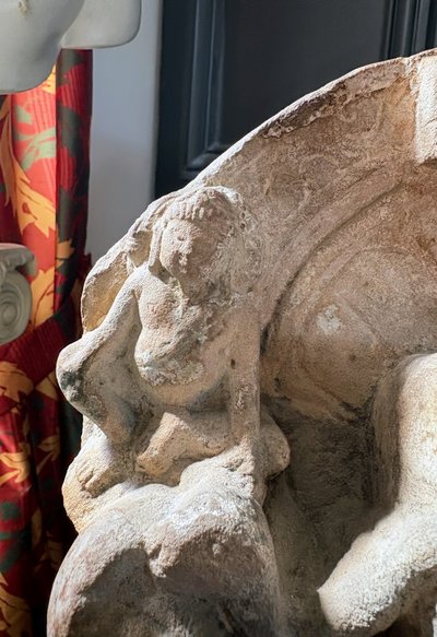Fragment of carved sandstone stele – Uma-Maheshvara divine couple, medieval India, 12th century