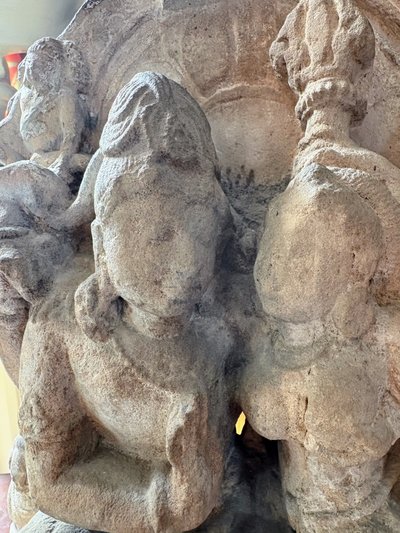 Fragment of carved sandstone stele – Uma-Maheshvara divine couple, medieval India, 12th century