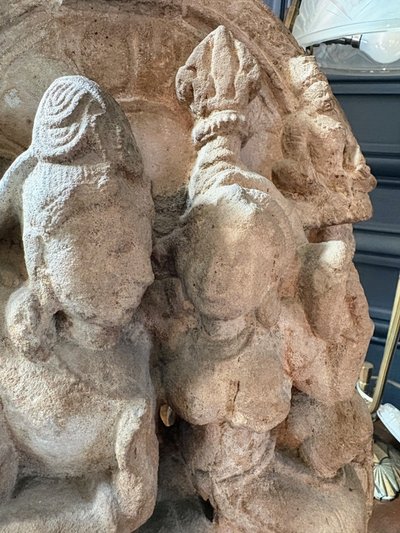 Fragment of carved sandstone stele – Uma-Maheshvara divine couple, medieval India, 12th century