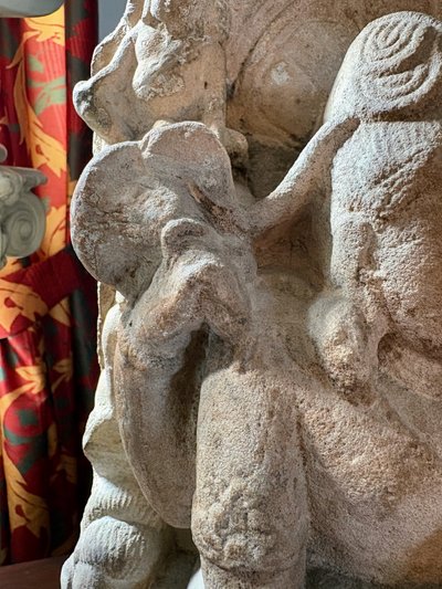 Fragment of carved sandstone stele – Uma-Maheshvara divine couple, medieval India, 12th century