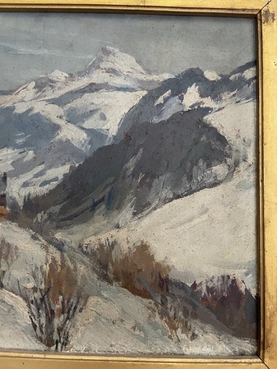 Paysage de vallée enneigée signé H. G. Troussart (1896-1953)
