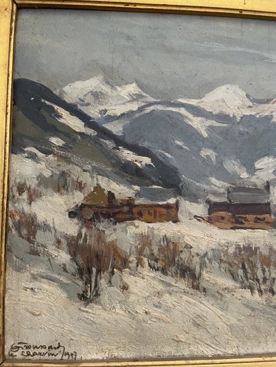 Paysage de vallée enneigée signé H. G. Troussart (1896-1953)