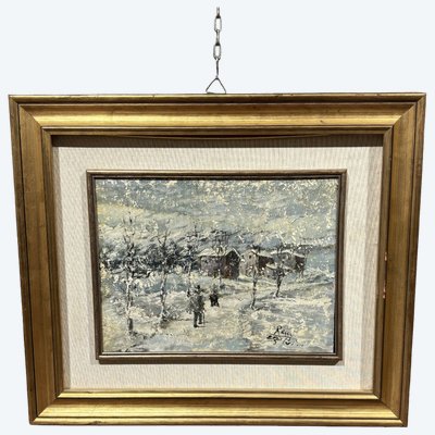 Schneefall, Ölgemälde auf Leinwand