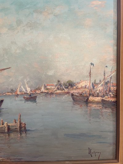 Oil on canvas depicting a lively Provençal landscape signed Malfroy