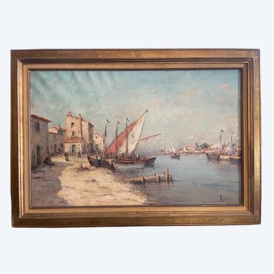 Oil on canvas depicting a lively Provençal landscape signed Malfroy