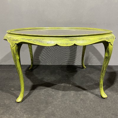 Table basse shabby chic en bois et rotin