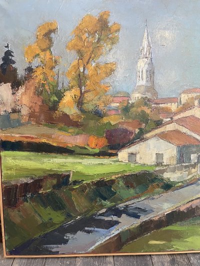 Oil on canvas representing the village of Bouillac in Gironde signed Y. Dubos