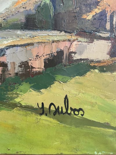 Oil on canvas representing the village of Bouillac in Gironde signed Y. Dubos