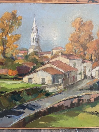 Oil on canvas representing the village of Bouillac in Gironde signed Y. Dubos
