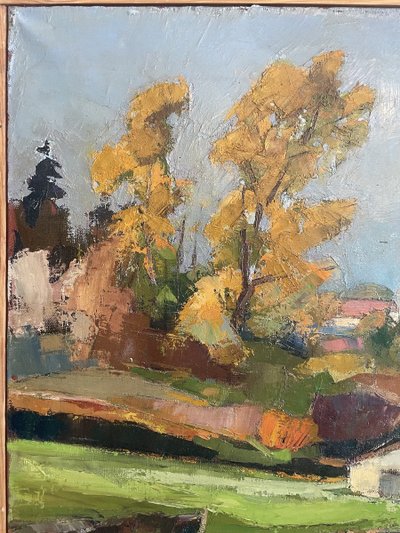 Oil on canvas representing the village of Bouillac in Gironde signed Y. Dubos