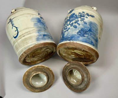 Pair of covered pots, ancient Chinese ceramics