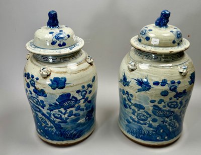 Pair of covered pots, ancient Chinese ceramics