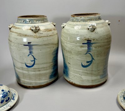 Pair of covered pots, ancient Chinese ceramics