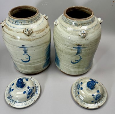 Pair of covered pots, ancient Chinese ceramics