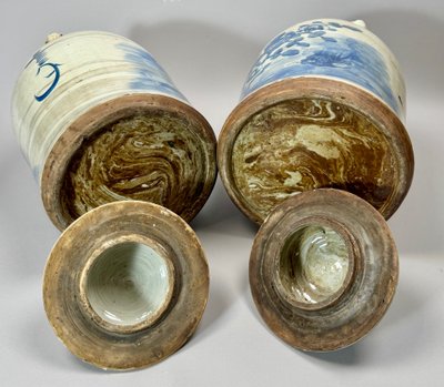 Pair of covered pots, ancient Chinese ceramics