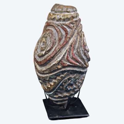 Flûte cérémonielle en terre cuite, instrument traditionnel, art océanien, art tribal, Océanie, 15 cm