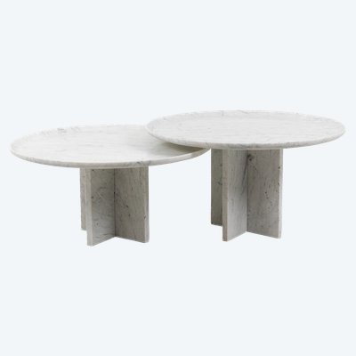 Pair of nesting tables in Carrara marble. Contemporary. LS64411609M