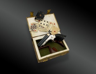 SCATOLA DEL GIOCATORE CON PISTOLA SHARPS & HANKINS, QUATTRO CANNE CAL. 22