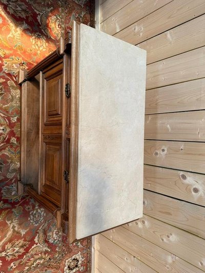 Henri III walnut and beige marble side table - console table