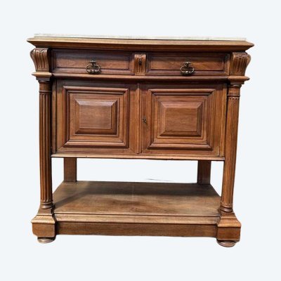 Henri III walnut and beige marble side table - console table
