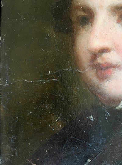 HSP Gemälde "Romantisches Portrait" junger Mann zweiseitig 19. Jahrhundert
