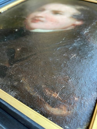 HSP Gemälde "Romantisches Portrait" junger Mann zweiseitig 19. Jahrhundert