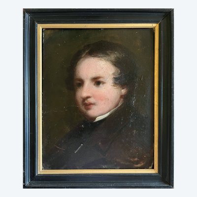 HSP Gemälde "Romantisches Portrait" junger Mann zweiseitig 19. Jahrhundert