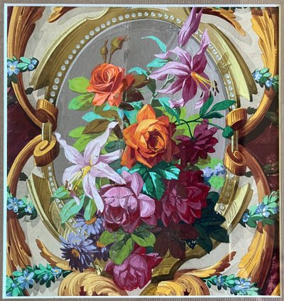 HSP painting "study of flowers - roses" Art Nouveau architectural project + frame