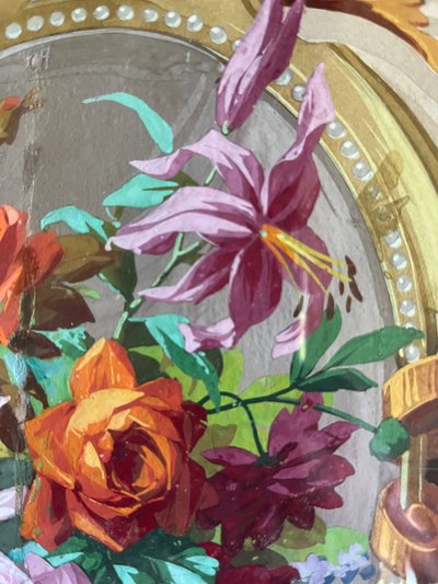 HSP painting "study of flowers - roses" Art Nouveau architectural project + frame