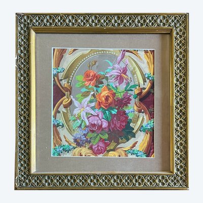 HSP painting "study of flowers - roses" Art Nouveau architectural project + frame