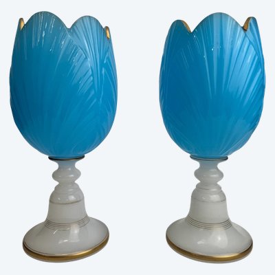 Baccarat - Pair of Fantasy Opaline “Tulip” Vases