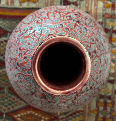 Grande vaso artistico in ceramica con intreccio in smalto firmato