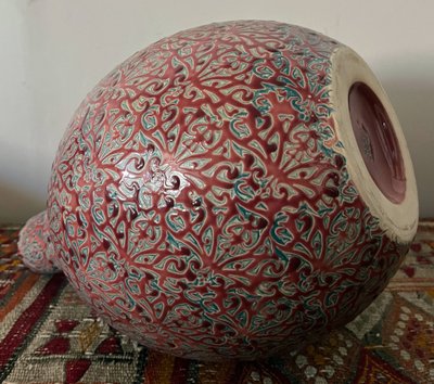 Grande vaso artistico in ceramica con intreccio in smalto firmato