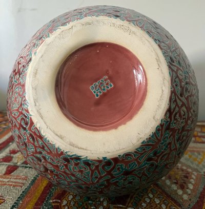 Grande vaso artistico in ceramica con intreccio in smalto firmato