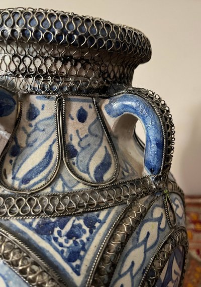 Vase Afrique du Nord Maroc Mauresque Filigrane Argent Fès céramique