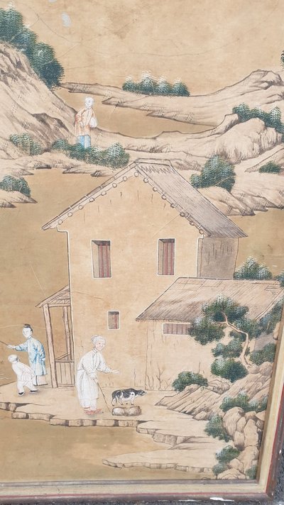 Tapete einer lebendigen chinesischen Landschaft, 19. Jahrhundert