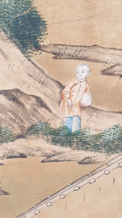 Tapete einer lebendigen chinesischen Landschaft, 19. Jahrhundert