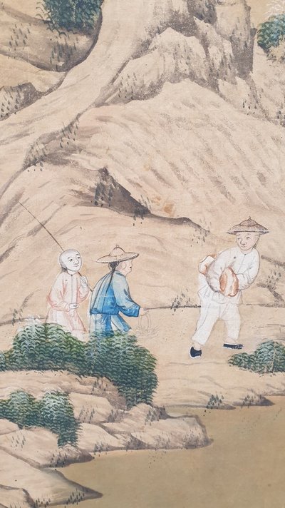 Tapete einer lebendigen chinesischen Landschaft, 19. Jahrhundert