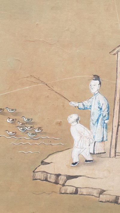 Tapete einer lebendigen chinesischen Landschaft, 19. Jahrhundert