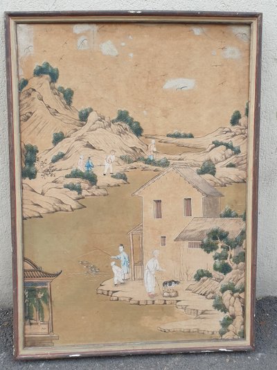 Tapete einer lebendigen chinesischen Landschaft, 19. Jahrhundert