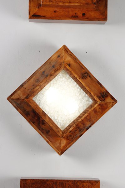 THREE ELM BURR VENEER CEILING OR WALL LIGHTS, ART DECO PERIOD