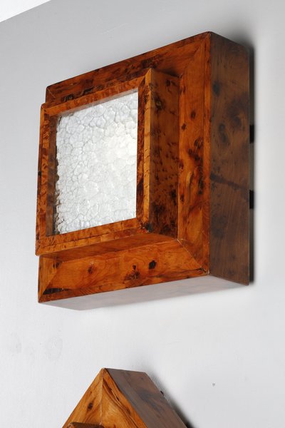 THREE ELM BURR VENEER CEILING OR WALL LIGHTS, ART DECO PERIOD